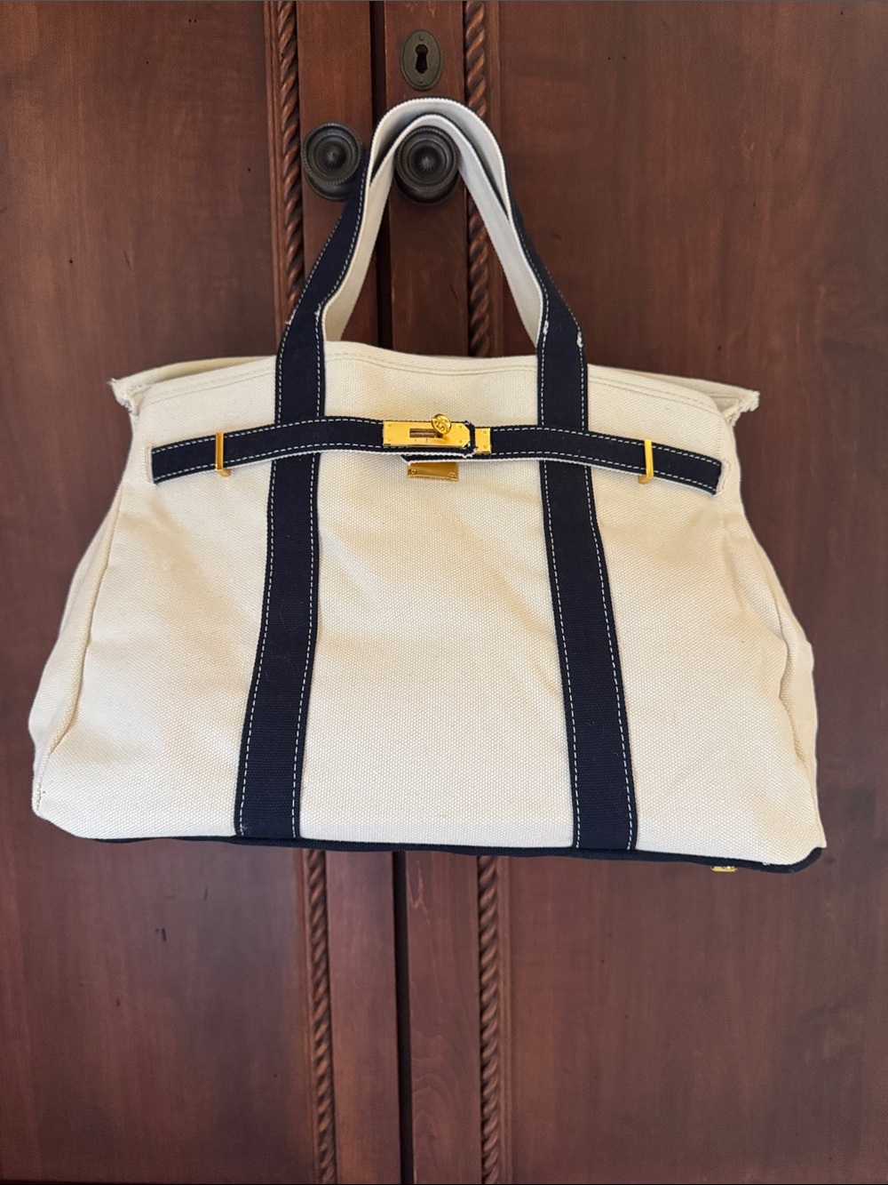 NWOT navy and cream distressed boatkin